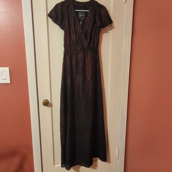 Modcloth Your Time to Shine Metallic Red Black Maxi Dress S NWT - Picture 2 of 9